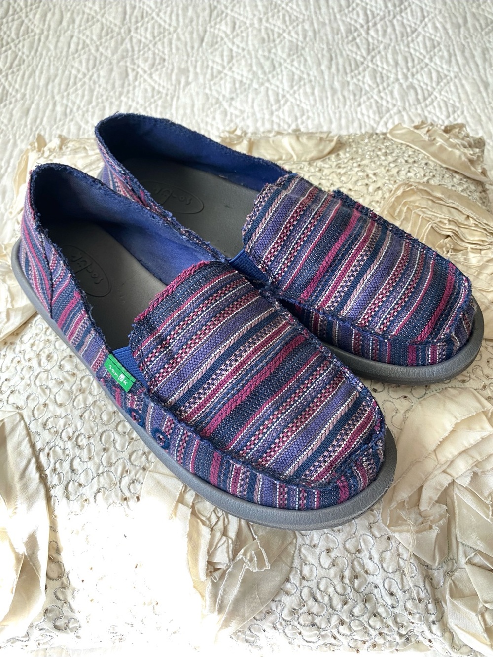 Sanuk Purple Multicolored Striped Donna Caroline Slip On Canvas Shoes Women Sz 7 - Picture 4 of 15